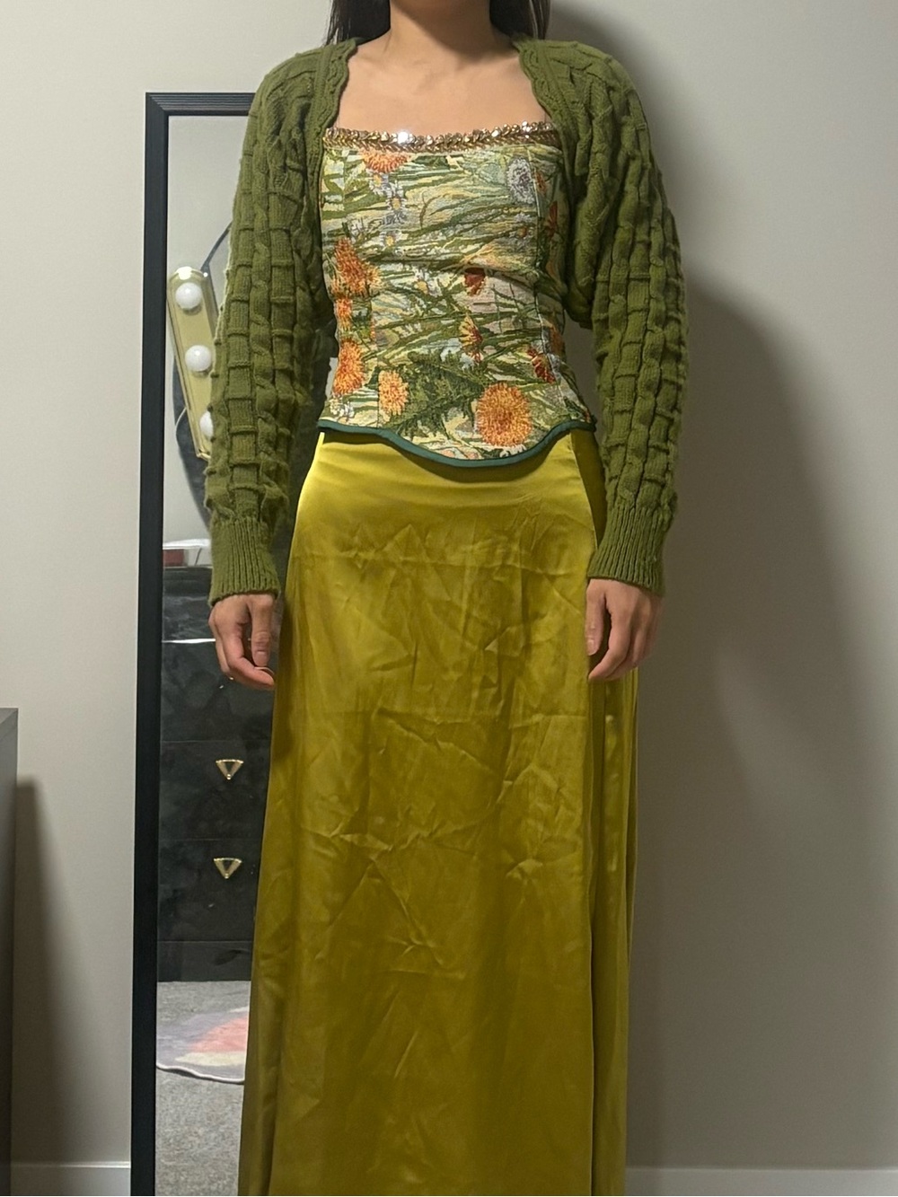 Green Cable Knit Long Sleeve Bolero/Shrug/Shawl